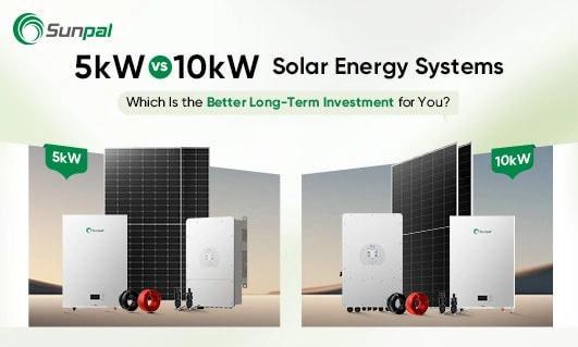 Solar energy system components for 5kW and 10kW options displayed for comparison.