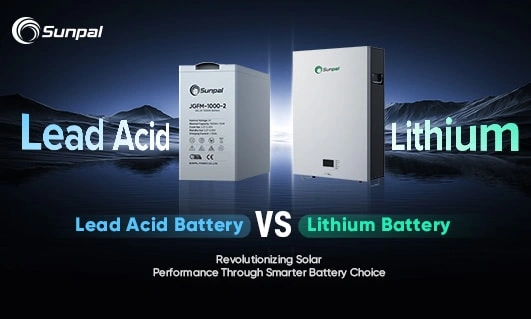 Lead acid battery and lithium battery displayed for solar power system comparison.