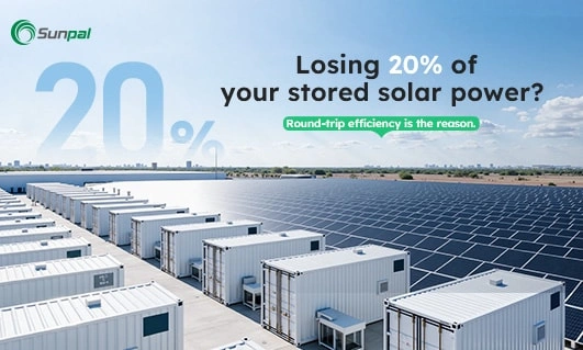 Large solar farm with rows of white energy storage containers under a clear sky.