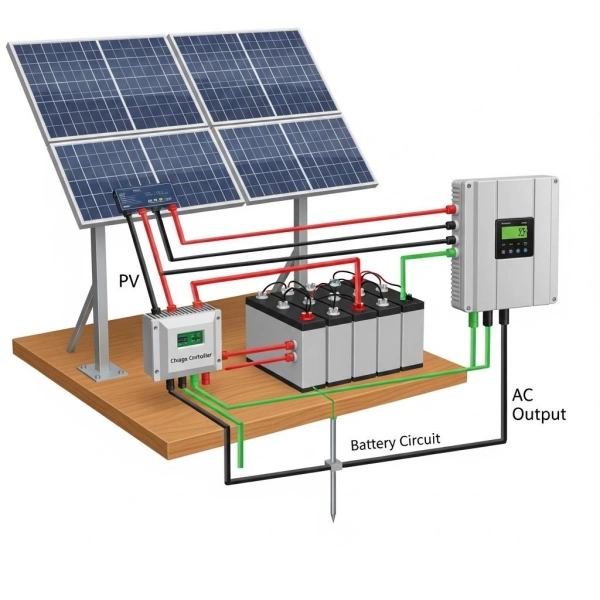 10kW ground-mount solar system configurations showing grid-connected, off-grid, and hybrid setups.
